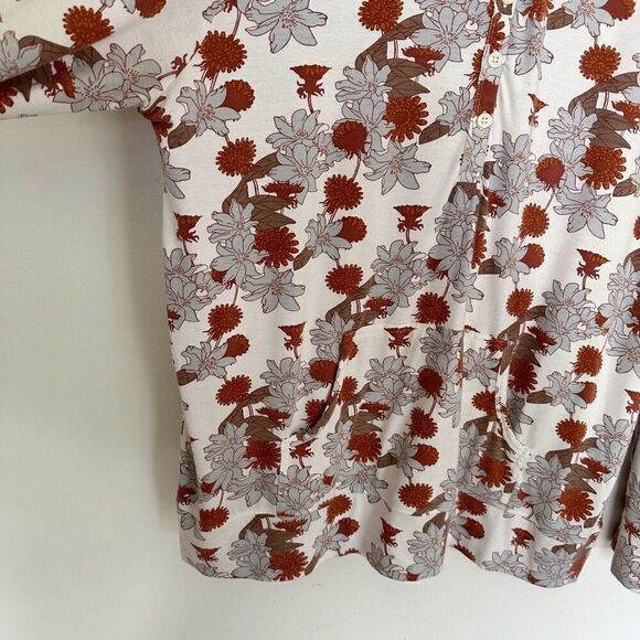 Kate Quinn Women’s Blue Rust Retro Floral Bamboo Blended 1/4 Button Hooded Top - Picture 5 of 8